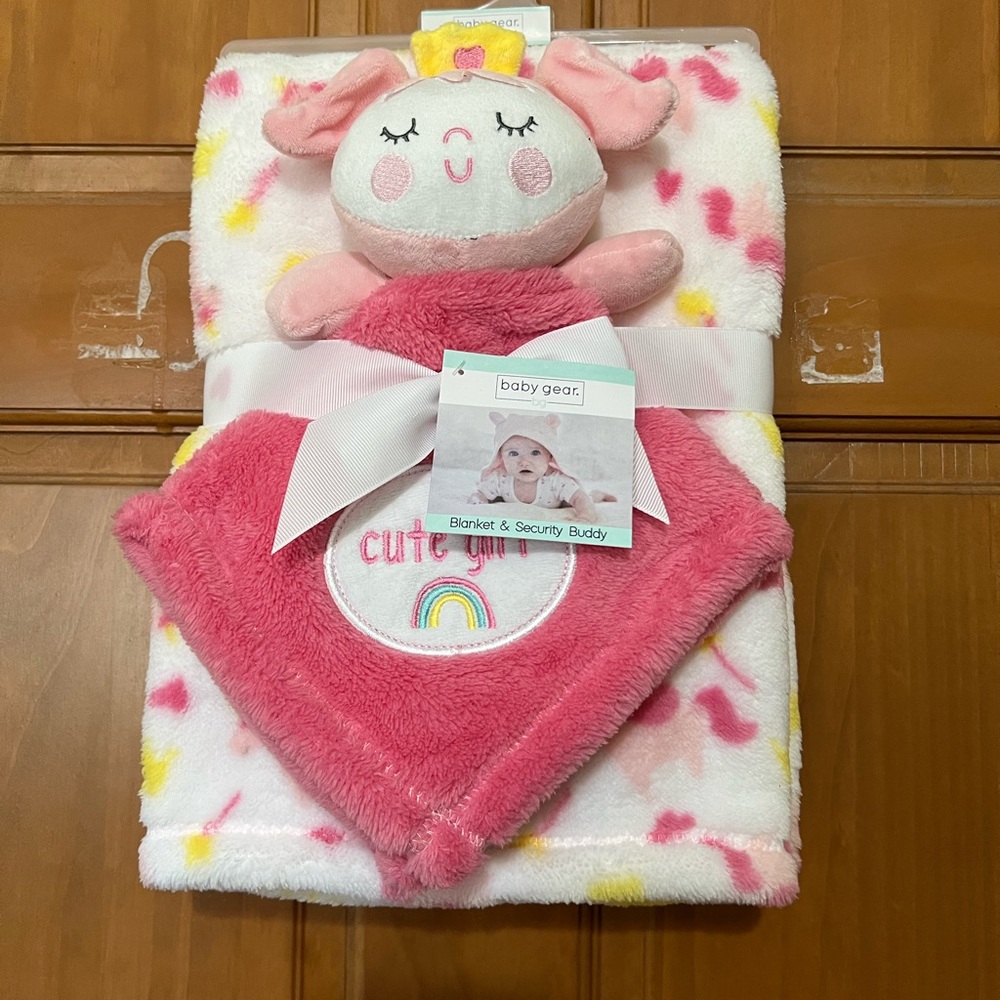 Baby Gear Pink and White Security Blanket with Plush